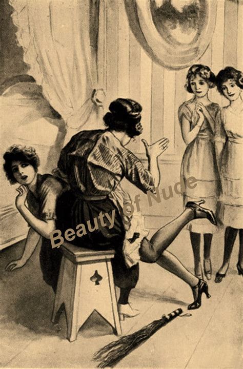 Bad Girls Spanking Risque Vintage Drawing Etsy