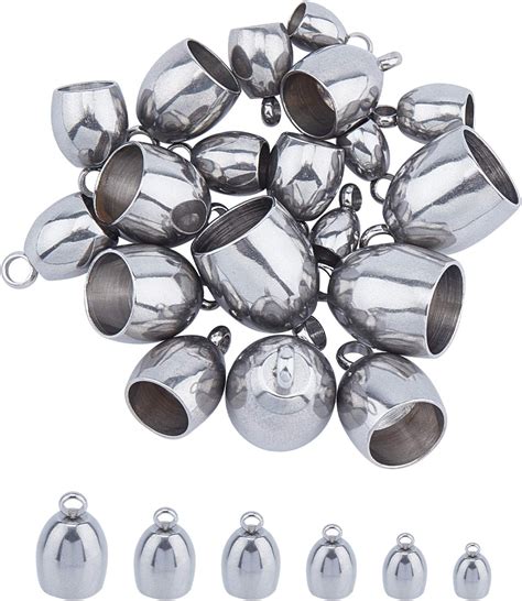 UNICRAFTALE About 24pcs 6 Sizes Stainless Steel Cord Ends Barrel