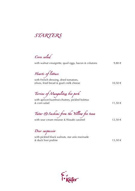 Speisekarte Restaurant Ab Englisch