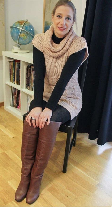 Pin By John Jenkins On Womens Sweaters Turtlenecks And Mocknets Thigh Boots Outfit Trendy