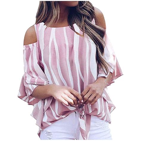 Ichuanyi Womens Tops Clearance Summer Women Blouse Striped T Shirts Off