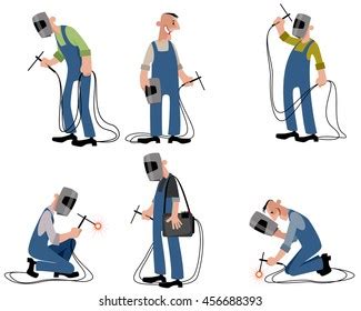 Vector Illustration Six Welders Set Stock Vector Royalty Free