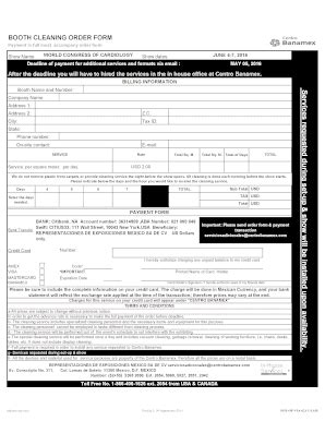 Fillable Online World Heart Federation Booth Cleaning Order Form