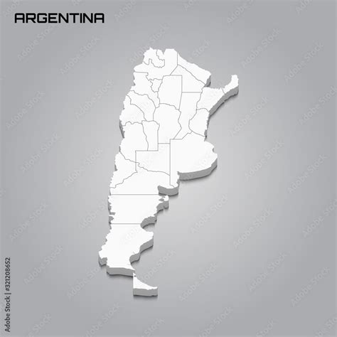 Argentina D Map With Borders Of Regions Stock Vector Adobe Stock