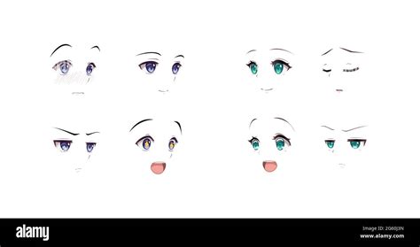 Anime manga expressions eyes set boy and girl. Japanese cartoon style ...