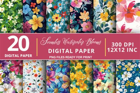 Watercolor Blooms Digital Paper Bundle Graphic By Regulrcrative