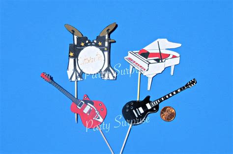 Music Cupcake Toppers Guitars Piano Drums Elton John Inspired Rock N