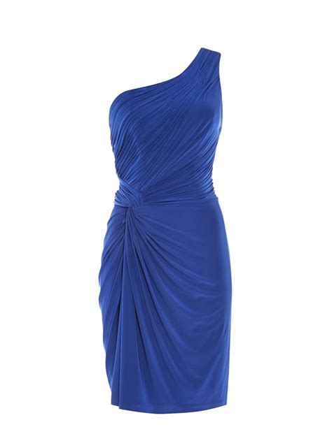 Alara Short Royal Bridesmaids Dress One Shoulder Asymmetrical Jersey Dress With Ruched Knot