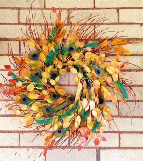 Peacock Feather Wreath Fall Autumn By Theflirtyfeather On Etsy Fall