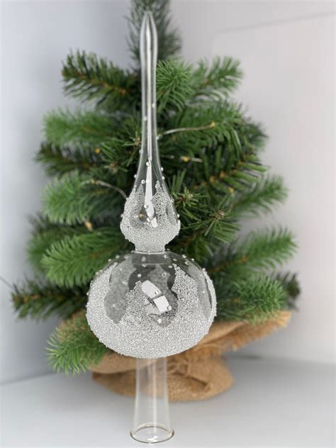 Glass Transparent Finial With Crystals Handmade Free Blown Tree Topper