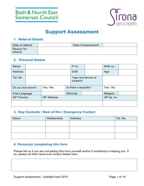 Care And Support Needs Assessment Form1