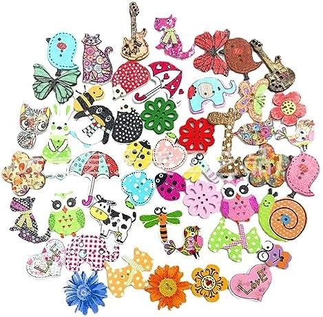 Bouton de Couture en Bois Assortis Colorés Animaux Boutons pour Couture