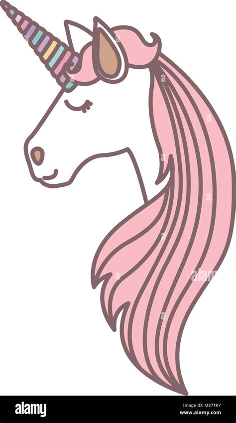 White Background With Face Side View Of Female Unicorn And Long Striped