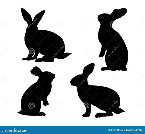 Collection Silhouettes Bunny Vector Illustration Isolated Hand