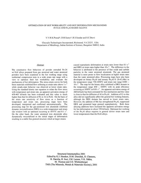 PDF Optimization Of Hot Workability And Hot Deformation Mechanisms In