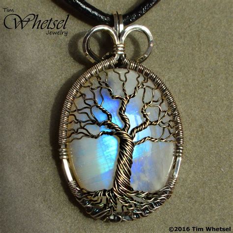 Rainbow Moonstone Wire Wrapped Tree Of Life Pendant Sterling Silver