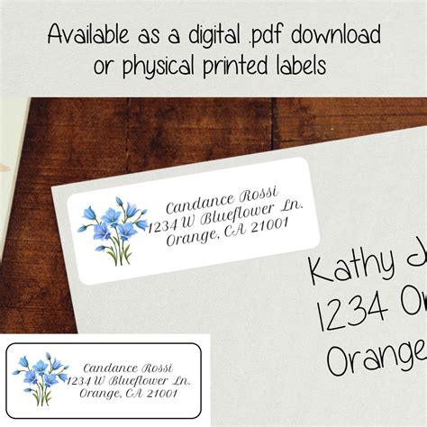 Blue Floral Labels Blue Flower Address Labelspersonalized Etsy