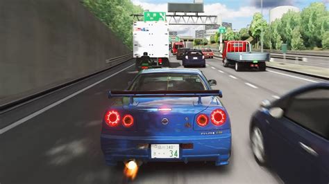 1200HP Nissan Skyline GT R R34 In Really Density Traffic Assetto