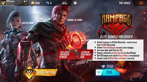 Free Fire Season 26 Elite Pass Rampage Is Up For Pre Order Mobile