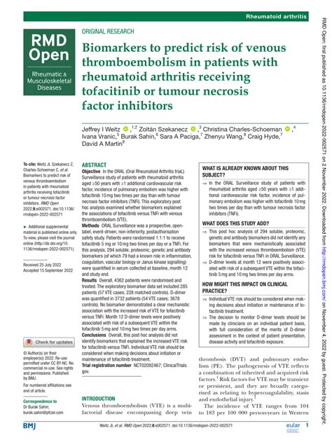 PDF Biomarkers To Predict Risk Of Venous Thromboembolism In Patients