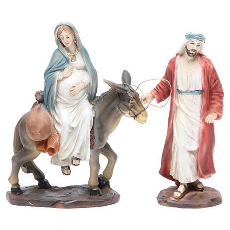 Joseph and pregnant Mary on donkey 13.5cm in resin | online sales on ...