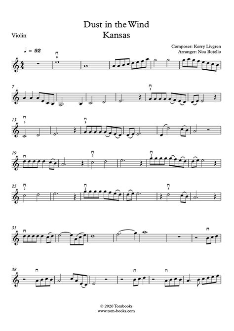 Dust In The Wind Easy Level Kansas Violin Sheet Music