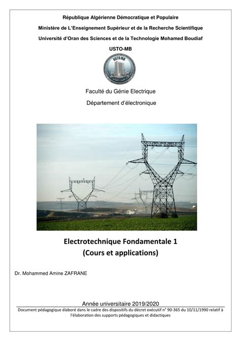 Pdf Electrotechnique Fondamentale Cours Et Applications