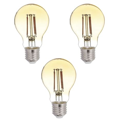 Kit 3 Lâmpadas de LED Filamento E27 Bulbo 4W 360lm Luz Amarela Bivolt