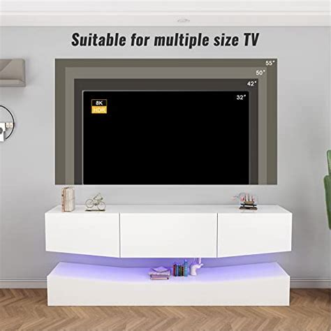 Wersmt Led Tv Stand Floating Wall Mounted Tv Stand With Storage And