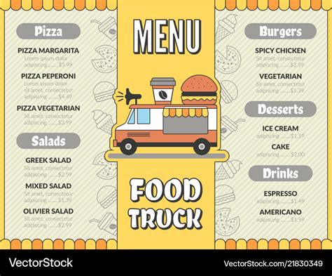 Food truck menu outdoor kitchen in car mobile van Vector Image