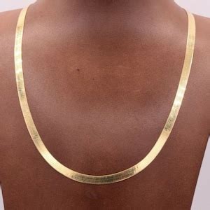 High Polished Herringbone Necklace Chain 10K Solid Yellow Gold Etsy