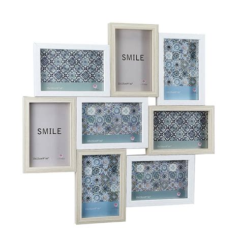 Sandy White and Natural Wood Collage Frame - 8 Openings - Famous Favors