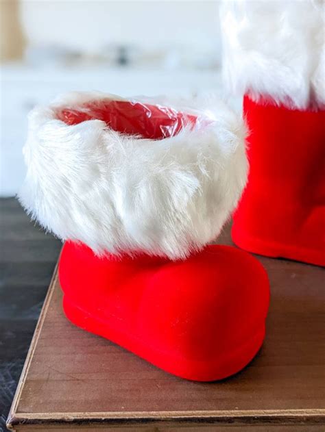 Santa Boot Vase Red Flocked Santa Boot Santa Boot Planter Etsy