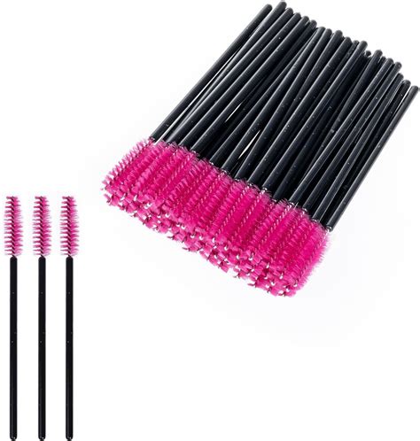 Husaihu 50 Pcs Eyelash Brushes Rose Red Disposable Mascara Wands Bendable Eyelash Spoolies