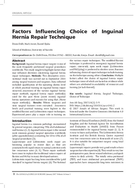 Pdf Factors Influencing Choice Of Inguinal Hernia Repair Technique