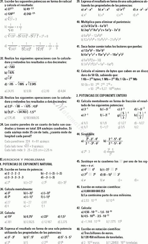 Potencias Y Raices Numeros Aproximados De Secundaria Ejercicios Resueltos