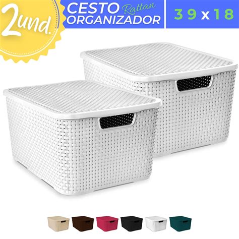 Kit Cesto Organizador Gaveta Trama Rattan C Tampa X Shopee Brasil