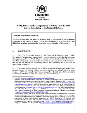 Fillable Online UNHCR Note On The Interpretation Of Article 1E Of The