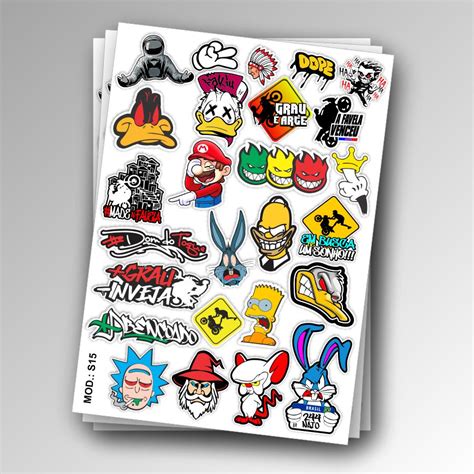 Cartela De Adesivos S15 Para Carro Moto Ou Bike Sticker Notebook