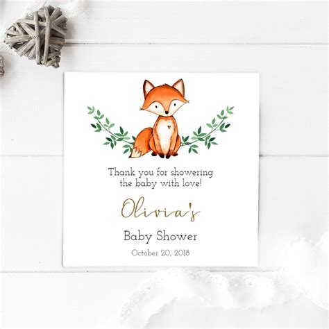 Fox Baby Shower Thank You Tag Editable Tag Woodland Favor Etsy