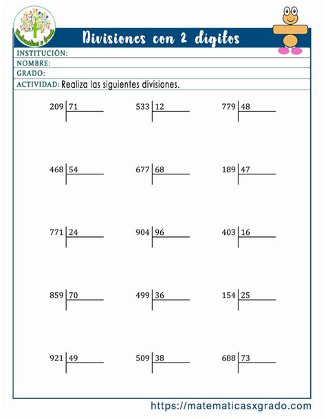 Fichas Con Ejercicios De Divisiones De Dos Cifras