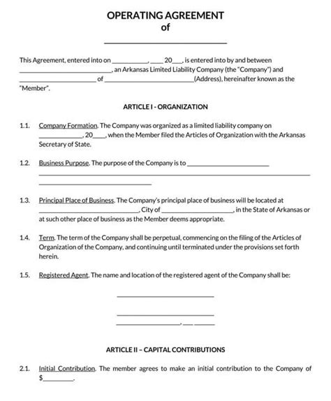 Arkansas Llc Operating Agreement Templates Pdf Word