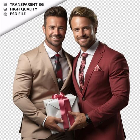 Romântico jovem casal gay dia dos namorados presentes bu fundo transparente psd isolado