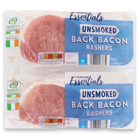 Unsmoked Back Bacon Rashers 2x400g Everyday Essentials Aldiie