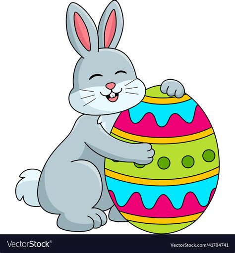 Rabbit Hugging Easter Egg Cartoon Royalty Free Vector Image