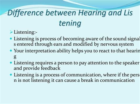 Difference Between Hearing And Listening Types Of Listening Ppt