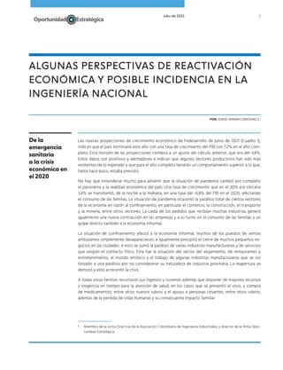 Algunas perspectivas de reactivación económica y posible incidencia en