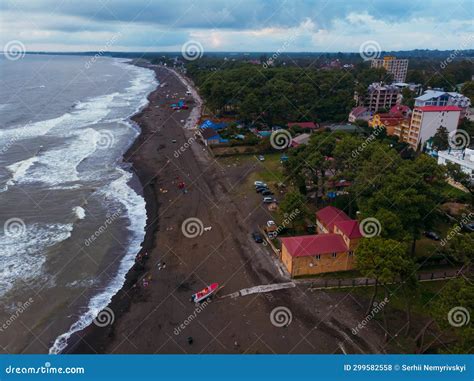 Drone Aerial View Of The Beach With Black Magnetic Sands In Georgia