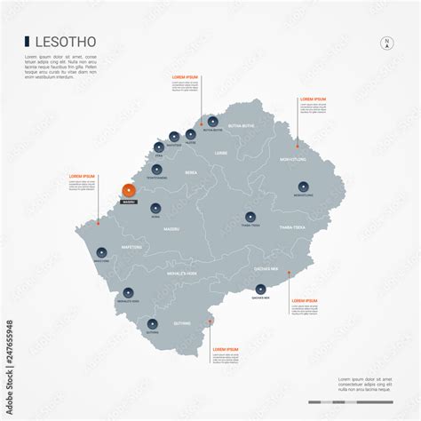 Lesotho map with borders, cities, capital and administrative divisions ...