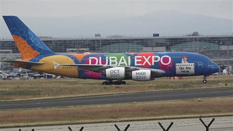 Emirates Dubai Expo Livery Airbus A380 800 Landing At Frankfurt Airport